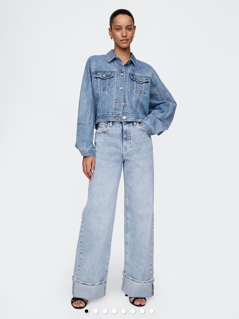 Light Blue High-Waist Stride Cuffed Wide-Leg Jeans